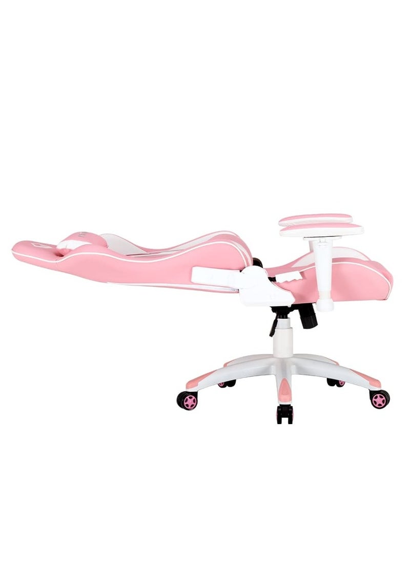 Meetion Cute Pink Racing E-Sport Gaming Chair CHR16 Racing seat 2d swivel armrest Neck support headrest tilted back 180 degrees (Pink/White)