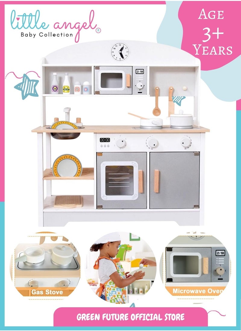 Wooden Kitchen Set for Kids Toy Play Pretend with Accessories Montessori Large for Toddlers with Oven & Sink Cooking Playset with Storage & Utensils