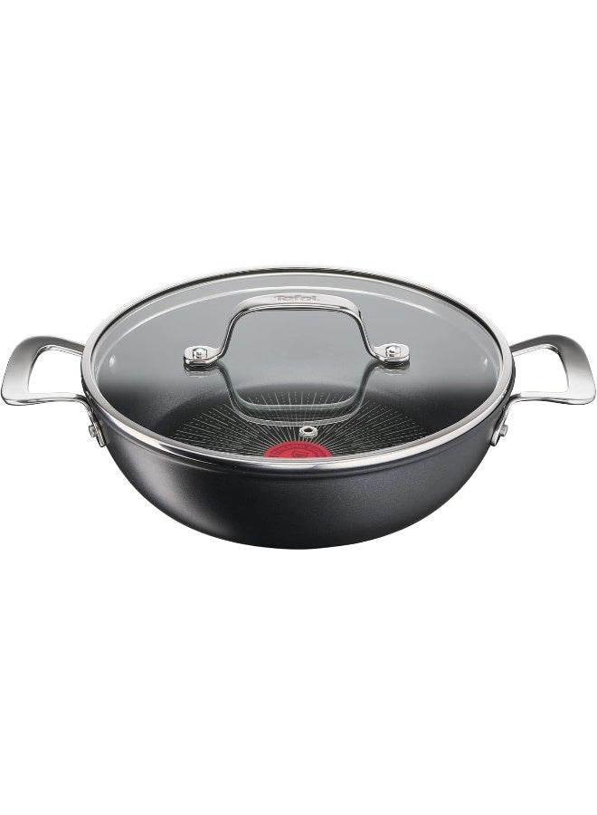 TEFAL Shallow Cooking Pot | G6 Unlimited  Shallowpot with Glass Lid | Non-Stick with Thermo-Signal | Aluminium | Black | Made in France | 2 Years Warranty | G2557102 Black 26cm
