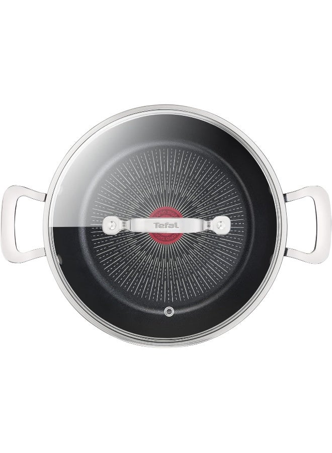 TEFAL Shallow Cooking Pot | G6 Unlimited  Shallowpot with Glass Lid | Non-Stick with Thermo-Signal | Aluminium | Black | Made in France | 2 Years Warranty | G2557102 Black 26cm