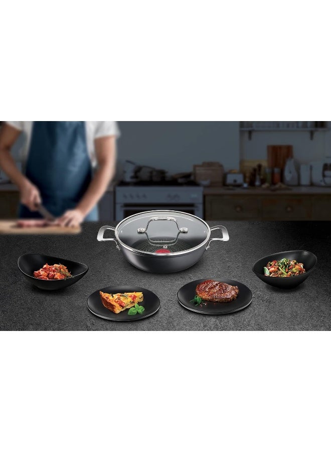 TEFAL Shallow Cooking Pot | G6 Unlimited  Shallowpot with Glass Lid | Non-Stick with Thermo-Signal | Aluminium | Black | Made in France | 2 Years Warranty | G2557102 Black 26cm