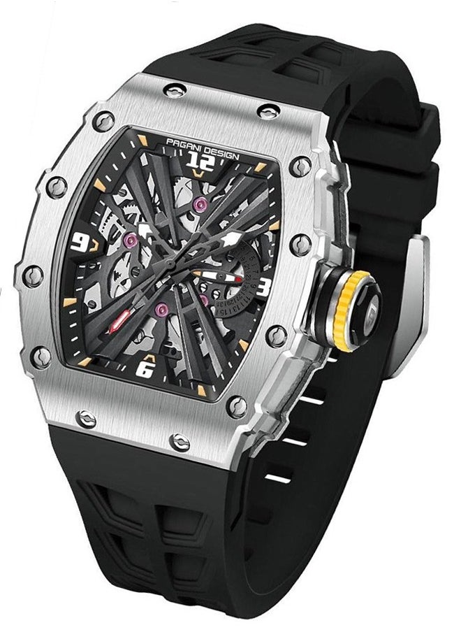 Men's Quartz Sports Watch Stainless Steel Watch 5atm Waterproof Watch Black Wristband Stainless Steel Case, Precise And Stable VH65 Quartz Movement, Crystal Mirror And Comfortable Rubber Strap.Watch PD-1738 Silver Black