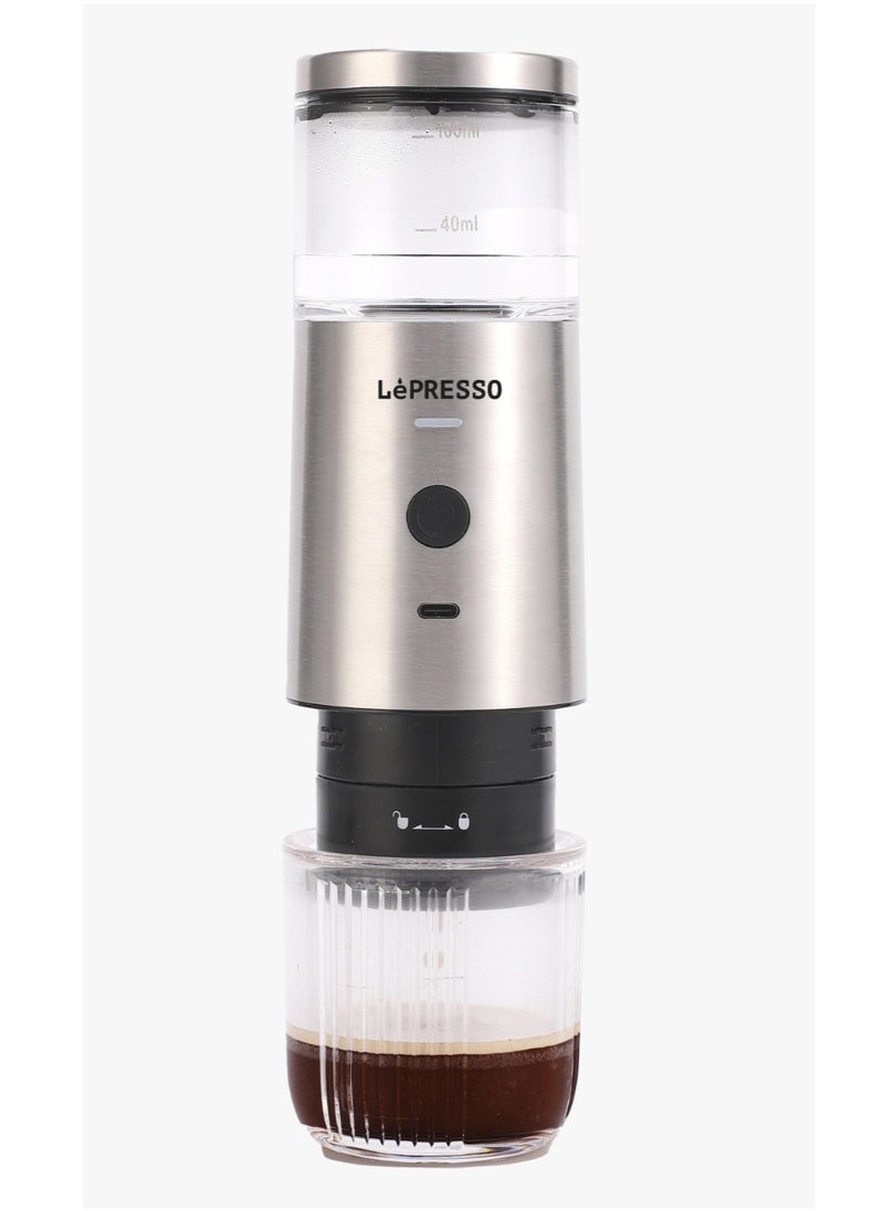 Stainless Steel Portable Espresso Coffee Maker Powder and Nespresso Pods Coffee Machine with 9 Bar Pressure/ 100ml Water Tank Capacity - Silver