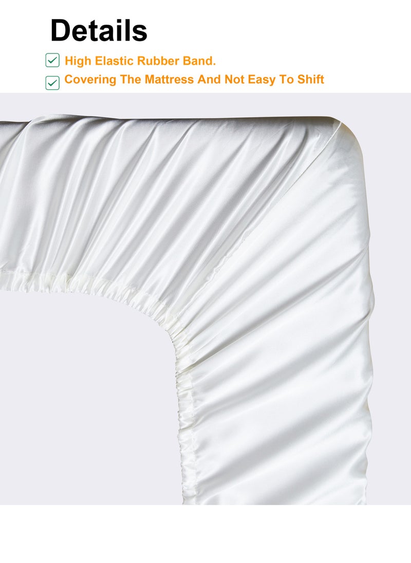 4 Piece Sheet & Pillowcase Sets Bed Sheets Full Bedding Set (1 Flat Sheet 1 Fitted Sheet 2 Pillow Cases )Silky Satin White