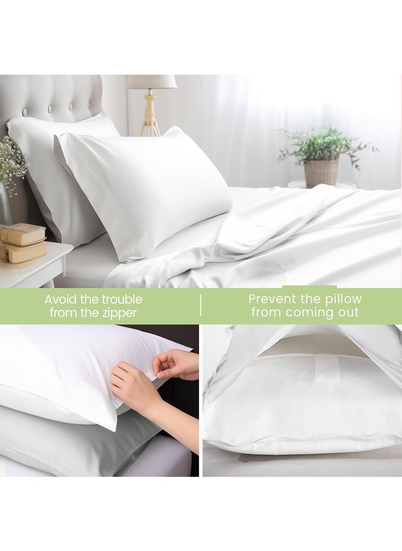 4 Piece Sheet & Pillowcase Sets Bed Sheets Full Bedding Set (1 Flat Sheet 1 Fitted Sheet 2 Pillow Cases )Silky Satin White