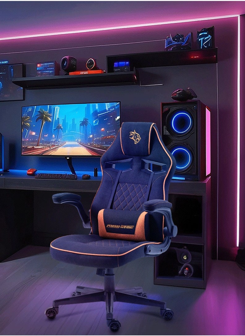 Gaming Chair with Fabric Covered Cushion and Class3 100mm Gas Lift / Breathable Fabric /Adjustable Armrest / Lumbar Pillow / Comfortable & Durable / Ergonomic Gaming Chair - Black