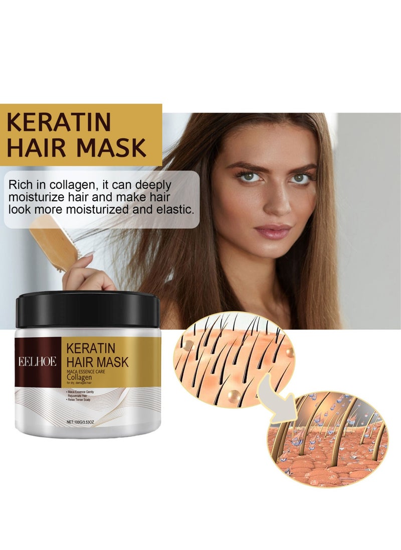 EELHOE Collagen Hair Treatment Deep Repair Conditioning Argan Oil Collagen Hair Mask Essence for Dry Damaged Hair All Hair Types 100g
