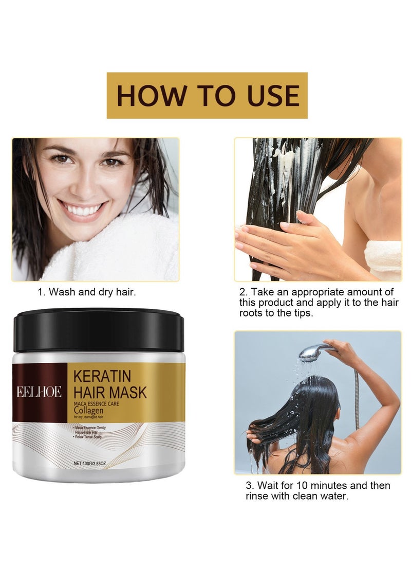 EELHOE Collagen Hair Treatment Deep Repair Conditioning Argan Oil Collagen Hair Mask Essence for Dry Damaged Hair All Hair Types 100g