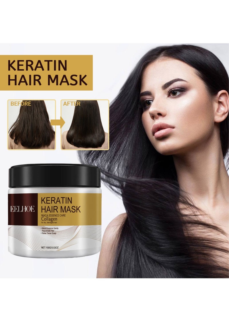 EELHOE Collagen Hair Treatment Deep Repair Conditioning Argan Oil Collagen Hair Mask Essence for Dry Damaged Hair All Hair Types 100g