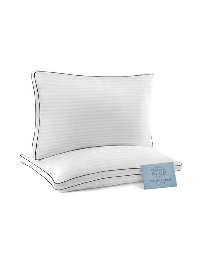2-Piece Luxury Hotel Soft Down Alternative Pillow with Stripe Patterned, 800g Filling, Ultra-Soft & Supportive Cotton White 48x74cm