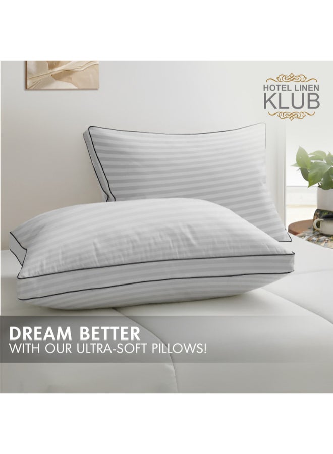 2-Piece Luxury Hotel Soft Down Alternative Pillow with Stripe Patterned, 800g Filling, Ultra-Soft & Supportive Cotton White 48x74cm