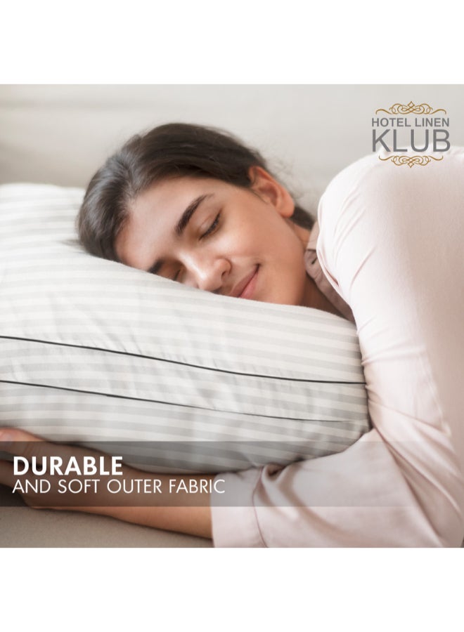 2-Piece Luxury Hotel Soft Down Alternative Pillow with Stripe Patterned, 800g Filling, Ultra-Soft & Supportive Cotton White 48x74cm