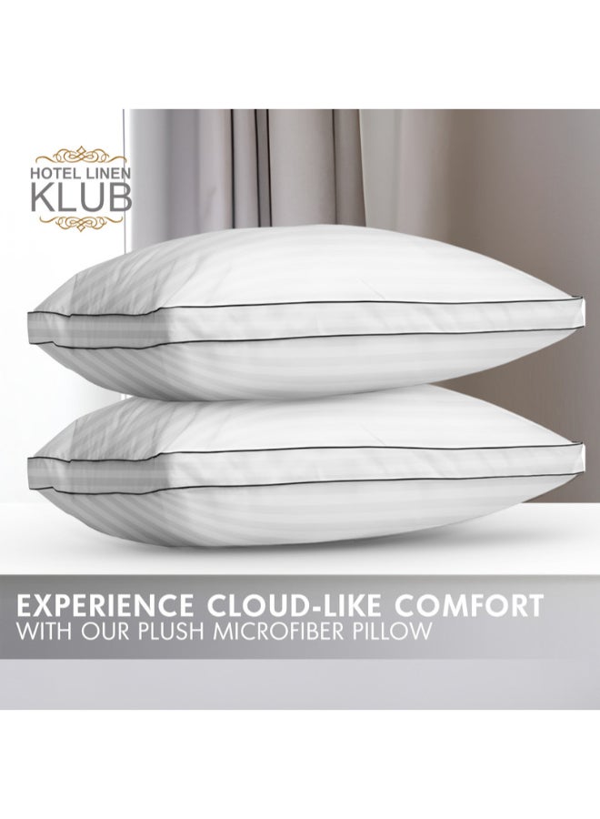 2-Piece Luxury Hotel Soft Down Alternative Pillow with Stripe Patterned, 800g Filling, Ultra-Soft & Supportive Cotton White 48x74cm