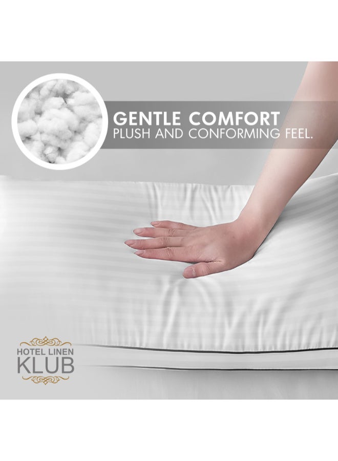 2-Piece Luxury Hotel Soft Down Alternative Pillow with Stripe Patterned, 800g Filling, Ultra-Soft & Supportive Cotton White 48x74cm