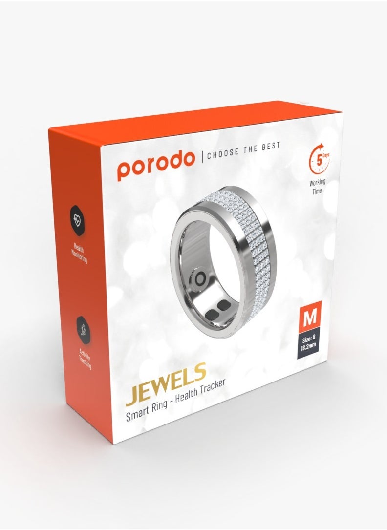 Jewels Smart Ring Health Tracker M Size 8 18.2mm / Works with App  / Heart Rate & Sleep Monitor/ Sports Mode/Calorie/Distance/Pedometer/Daily Fitness /Menstrual Cycle/SpO2/Body Temperature - Silver