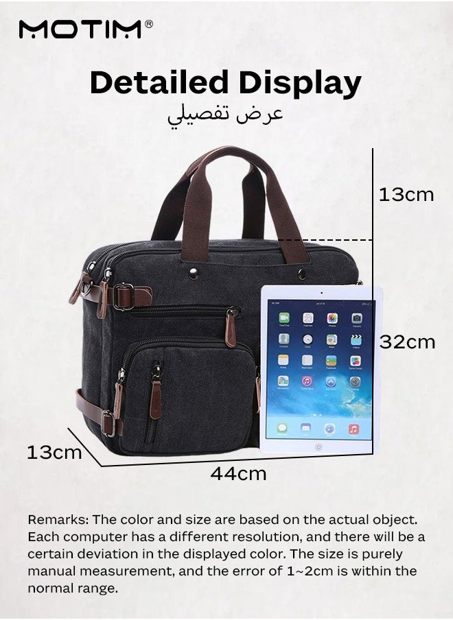 17.3 Inch Convertible Laptop Bag Convertible Backpack/ Messenger Bag/ Shoulder Bag/ Handbag/ Business Briefcase, Multi-Functional Notebook Computer Carrying Bag Fits 15.6 Inch Laptop for Men/Women