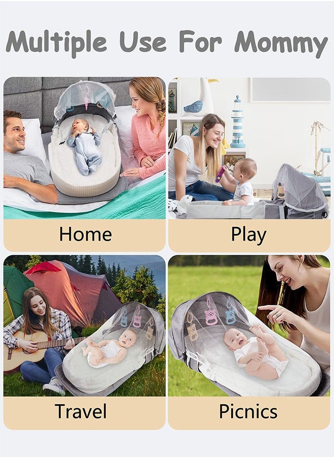 Baby Bed Portable Baby Bed Foldable Infant Crib With Cartoon Toys Detachable Cotton Cover Suitable for Travel and Home Use Easy to Carry