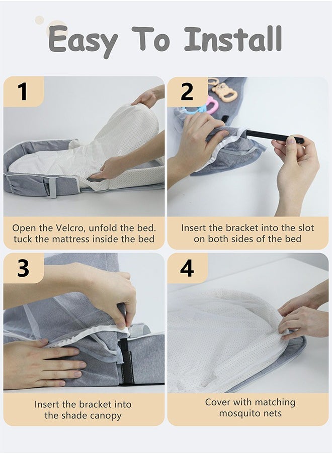 Baby Bed Portable Baby Bed Foldable Infant Crib With Cartoon Toys Detachable Cotton Cover Suitable for Travel and Home Use Easy to Carry