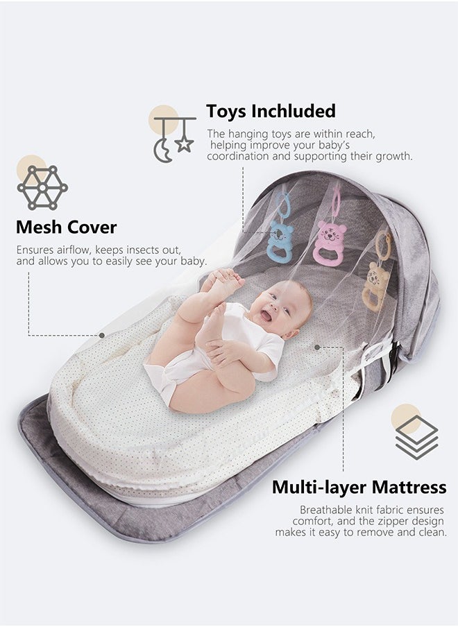 Baby Bed Portable Baby Bed Foldable Infant Crib With Cartoon Toys Detachable Cotton Cover Suitable for Travel and Home Use Easy to Carry