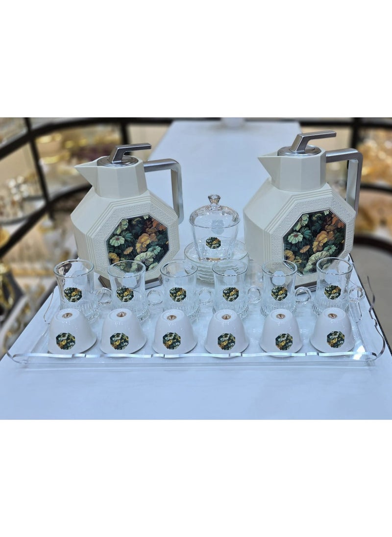 22Pieces New Full Set Thermose 2Thermos 6Teacup With 6saucer 6Guava Cup 1Sugar Bowl 1Tray