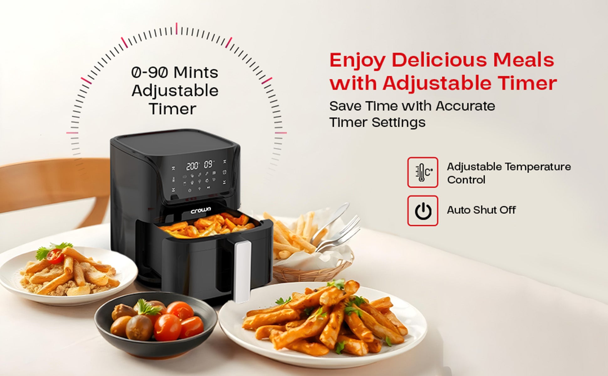 Air Fryer 5.5L Pan Capacity | Transparent Window with Rapid Air Frying | LED Touch Control with 10 Presets | 80-200℃ Temp Range, 90-Min Timer 5.5 L 1500 W AF-397 Black