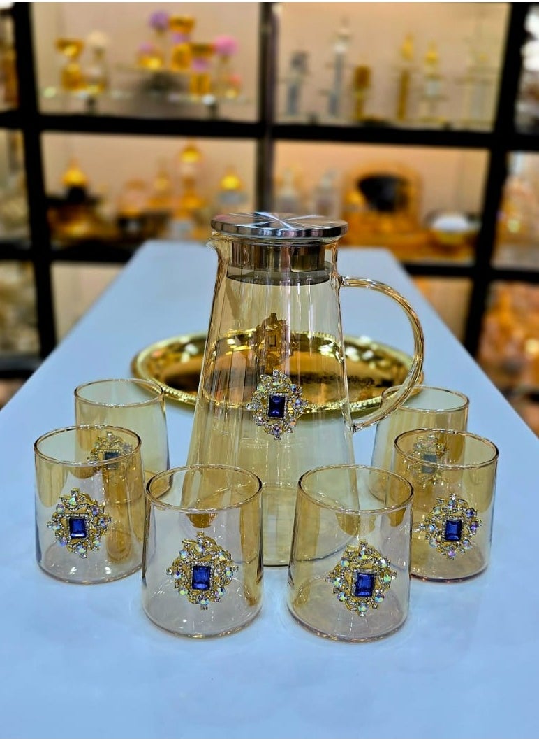 Water Set Of 8 Pieces 1 Tray Six Glass With One Jug For Water Juice High Quality Glass Material