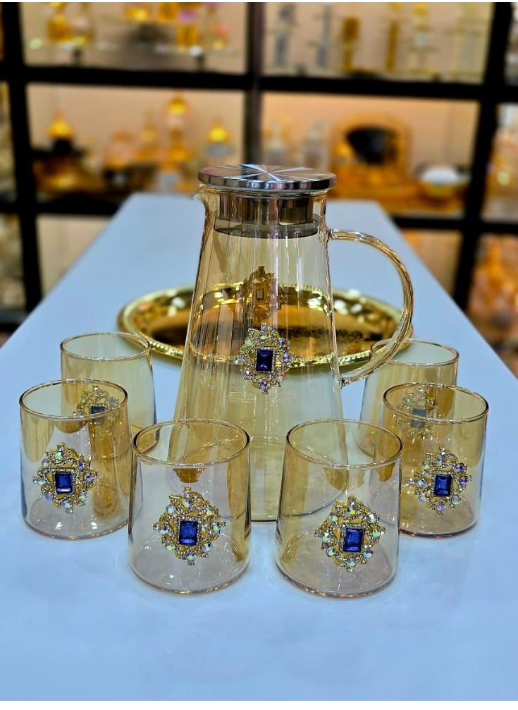 Water Set Of 8 Pieces 1 Tray Six Glass With One Jug For Water Juice High Quality Glass Material