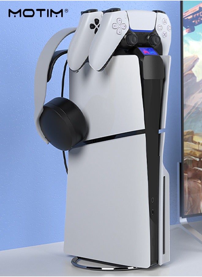 PS5 Slim Console DualSense Charging Dock with Headset Holder, PS 5 Slim Charging Station with LED Light and Fast Charging Cord, PS 5 Slim Controller Charger