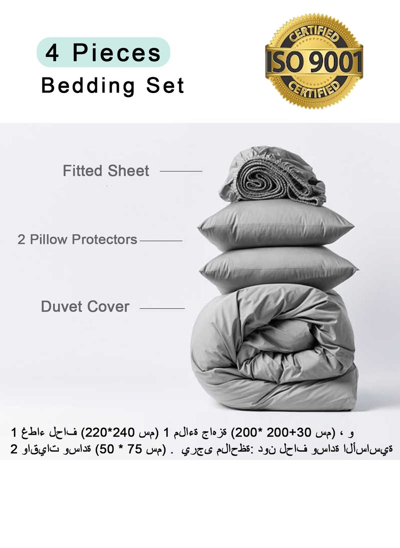 4 Piece Duvet Cover Sets King size  Full Bedding Set 1 quilt cover(220*240) 1 fitted bedsheet (200*200+30)  2 Pillow Cases (50*75) Silky dark grey