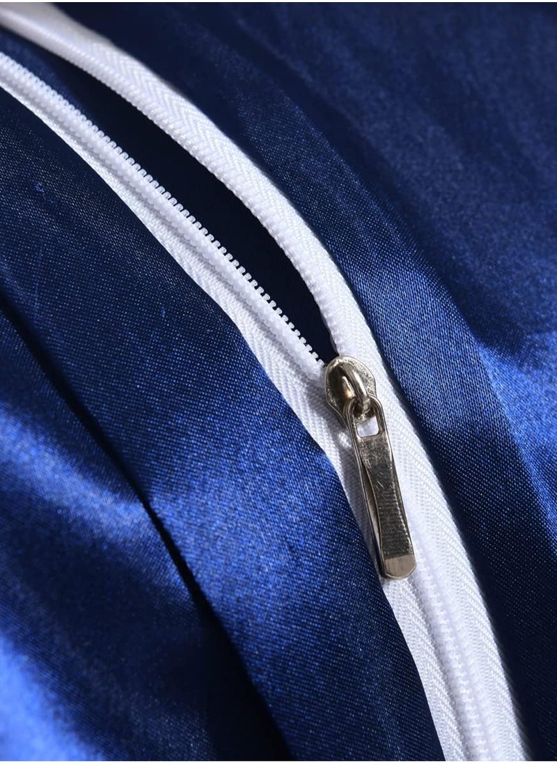 4piece Duvet Cover Sets Single Size Luxury Satin Set Skin-friendly and Comfortable and Smooth 1 quilt cover(160*210) 1 fitted bedsheet (120*200+30) 2 Pillow Cases (50*75) Silky blue