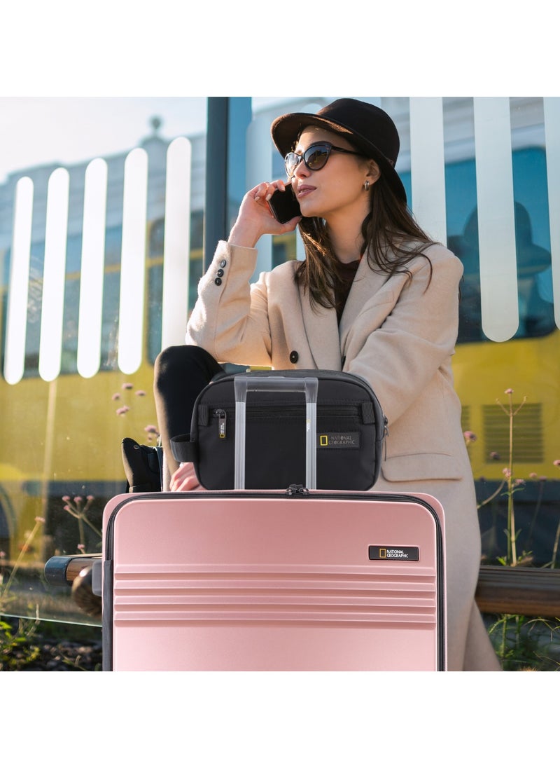 National Geographic Lodge Travel Suitcase Set, 100% PC Durable Lightweight Hard Shell Expandable Luggage, 4 Double Wheel, TSA Lock 3pcs Trolley Bag Rose Gold (20+24+28 Inch).