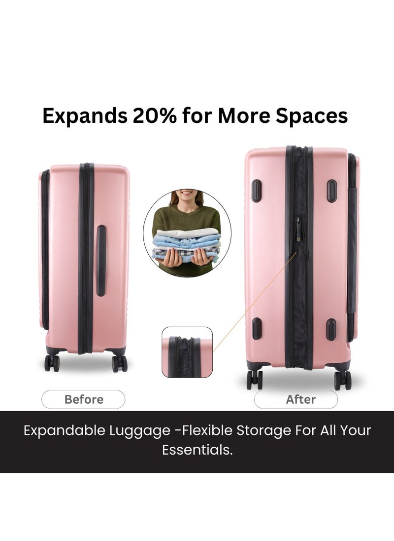 National Geographic Lodge Travel Suitcase Set, 100% PC Durable Lightweight Hard Shell Expandable Luggage, 4 Double Wheel, TSA Lock 3pcs Trolley Bag Rose Gold (20+24+28 Inch).