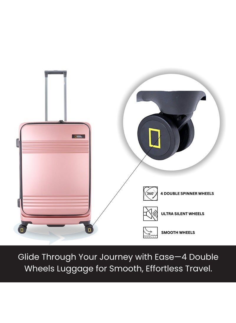 National Geographic Lodge Travel Suitcase Set, 100% PC Durable Lightweight Hard Shell Expandable Luggage, 4 Double Wheel, TSA Lock 3pcs Trolley Bag Rose Gold (20+24+28 Inch).