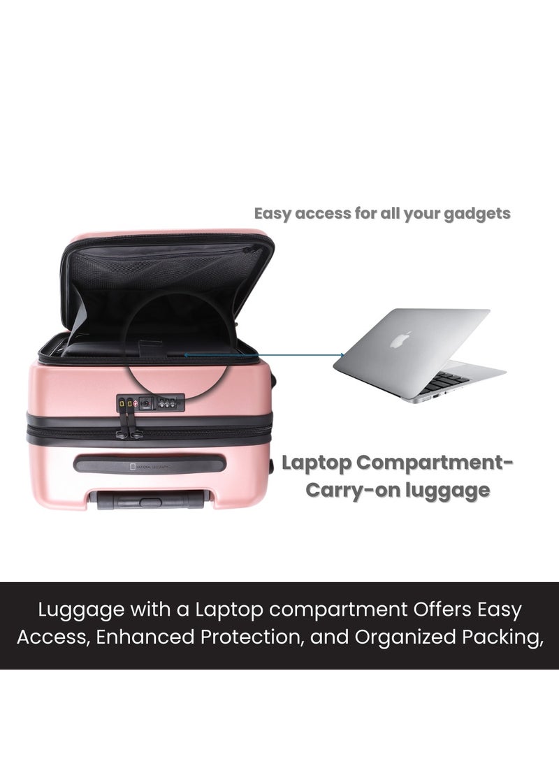 National Geographic Lodge Travel Suitcase Set, 100% PC Durable Lightweight Hard Shell Expandable Luggage, 4 Double Wheel, TSA Lock 3pcs Trolley Bag Rose Gold (20+24+28 Inch).