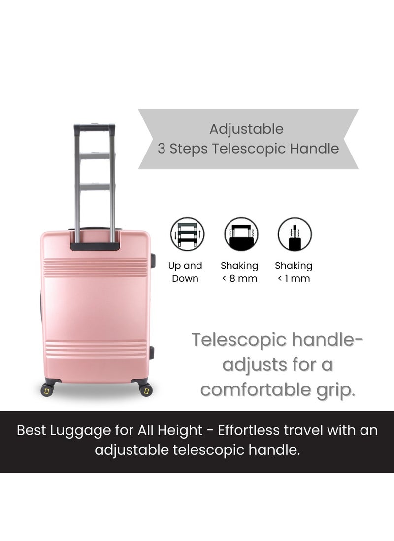 National Geographic Lodge Travel Suitcase Set, 100% PC Durable Lightweight Hard Shell Expandable Luggage, 4 Double Wheel, TSA Lock 3pcs Trolley Bag Rose Gold (20+24+28 Inch).
