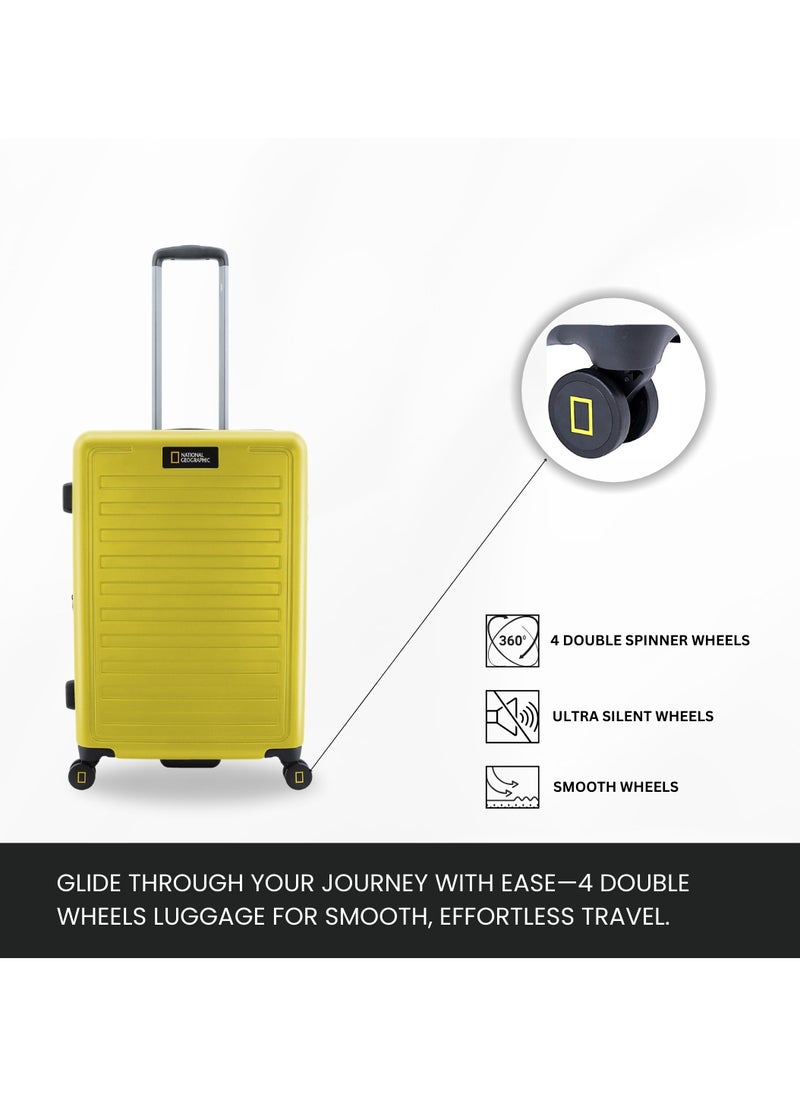 National Geographic Cruise 100% PC Hardshell Suitcase Set, Durable Lightweight  TSA Combination Lock Travel Luggage, 4 Quite Spinner Wheel, 3pcs Trolley Bag (20+24+28 Inch) Yellow.