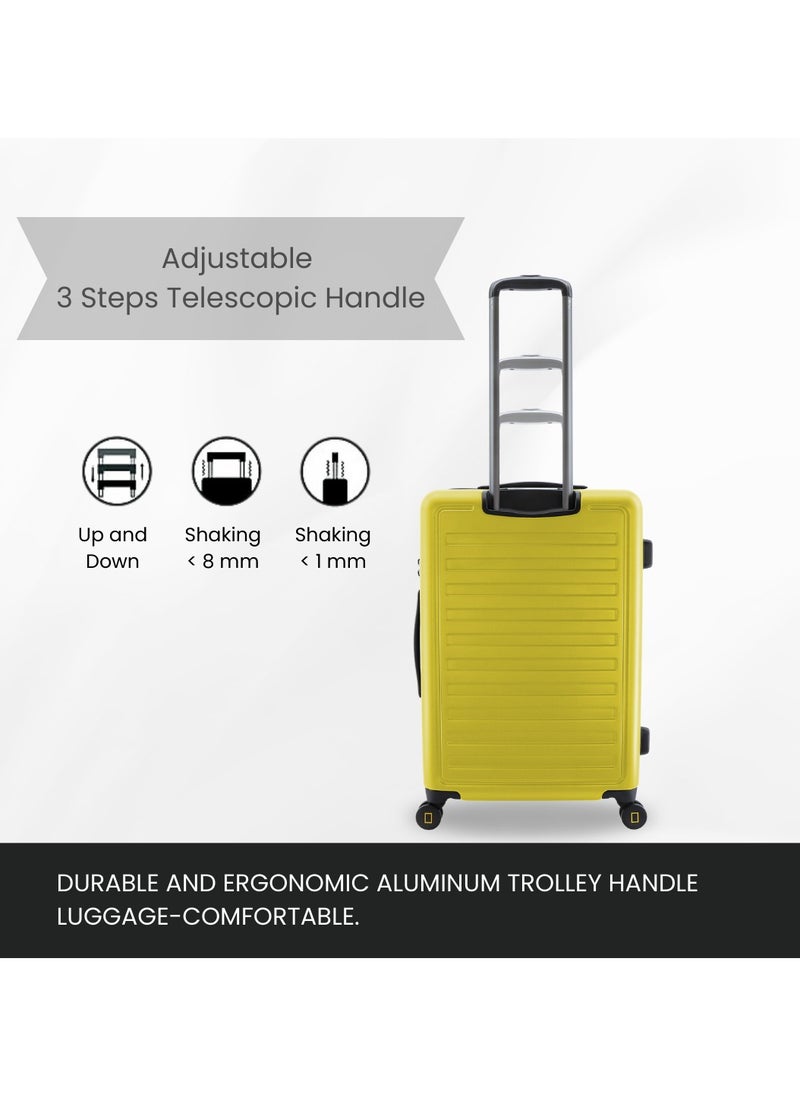 National Geographic Cruise 100% PC Hardshell Suitcase Set, Durable Lightweight  TSA Combination Lock Travel Luggage, 4 Quite Spinner Wheel, 3pcs Trolley Bag (20+24+28 Inch) Yellow.