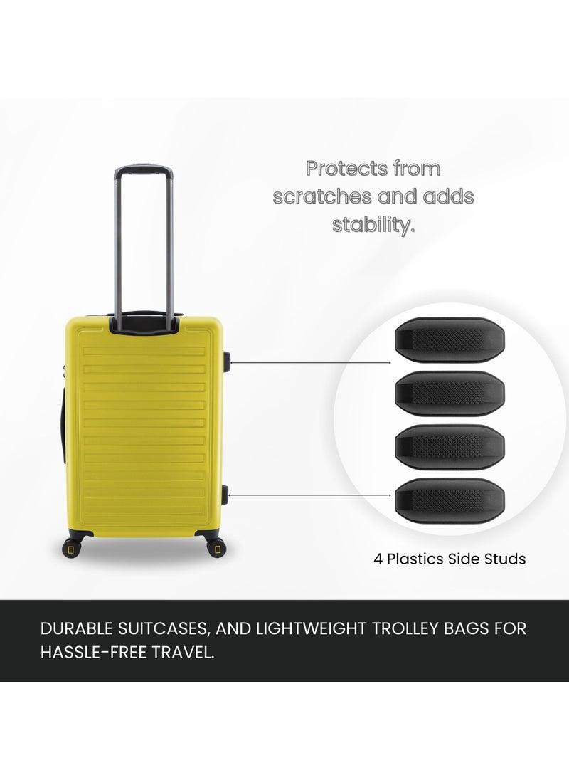 National Geographic Cruise 100% PC Hardshell Suitcase Set, Durable Lightweight  TSA Combination Lock Travel Luggage, 4 Quite Spinner Wheel, 3pcs Trolley Bag (20+24+28 Inch) Yellow.