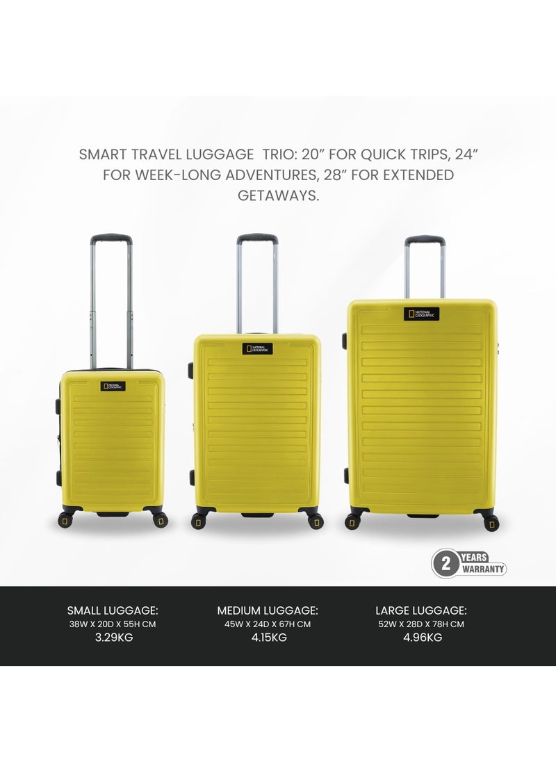 National Geographic Cruise 100% PC Hardshell Suitcase Set, Durable Lightweight  TSA Combination Lock Travel Luggage, 4 Quite Spinner Wheel, 3pcs Trolley Bag (20+24+28 Inch) Yellow.