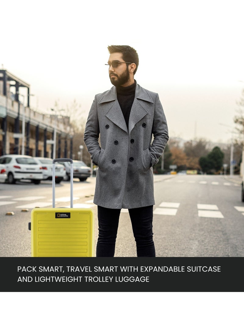 National Geographic Cruise 100% PC Hardshell Suitcase Set, Durable Lightweight  TSA Combination Lock Travel Luggage, 4 Quite Spinner Wheel, 3pcs Trolley Bag (20+24+28 Inch) Yellow.