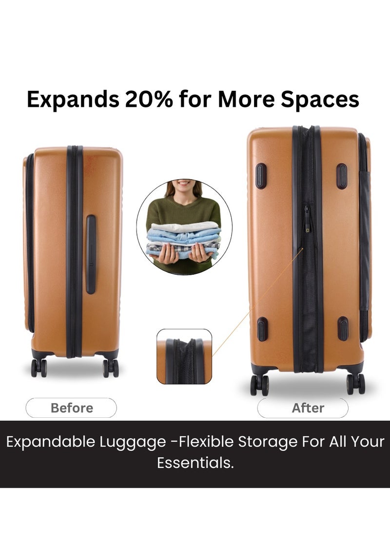 National Geographic Lodge Travel Suitcase Set, 100% PC Durable Lightweight Hard Shell Expandable Luggage, 4 Double Wheel, TSA Lock 3pcs Trolley Bag Copper (20+24+28 Inch).