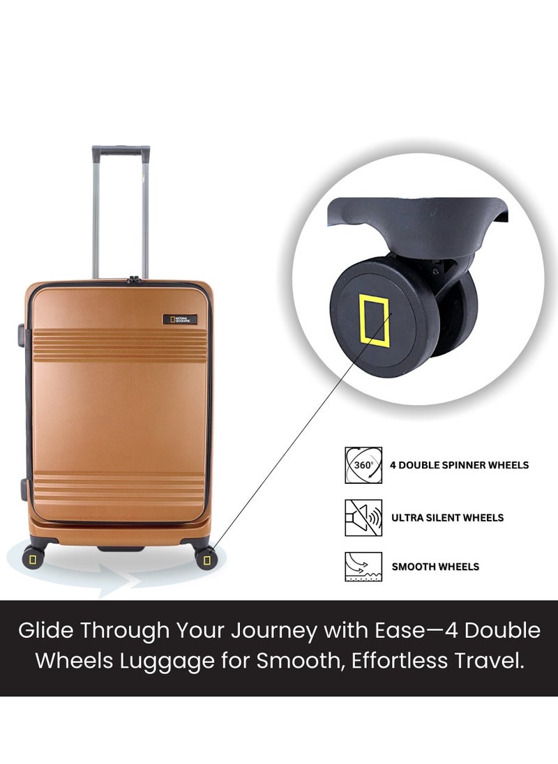 National Geographic Lodge Travel Suitcase Set, 100% PC Durable Lightweight Hard Shell Expandable Luggage, 4 Double Wheel, TSA Lock 3pcs Trolley Bag Copper (20+24+28 Inch).