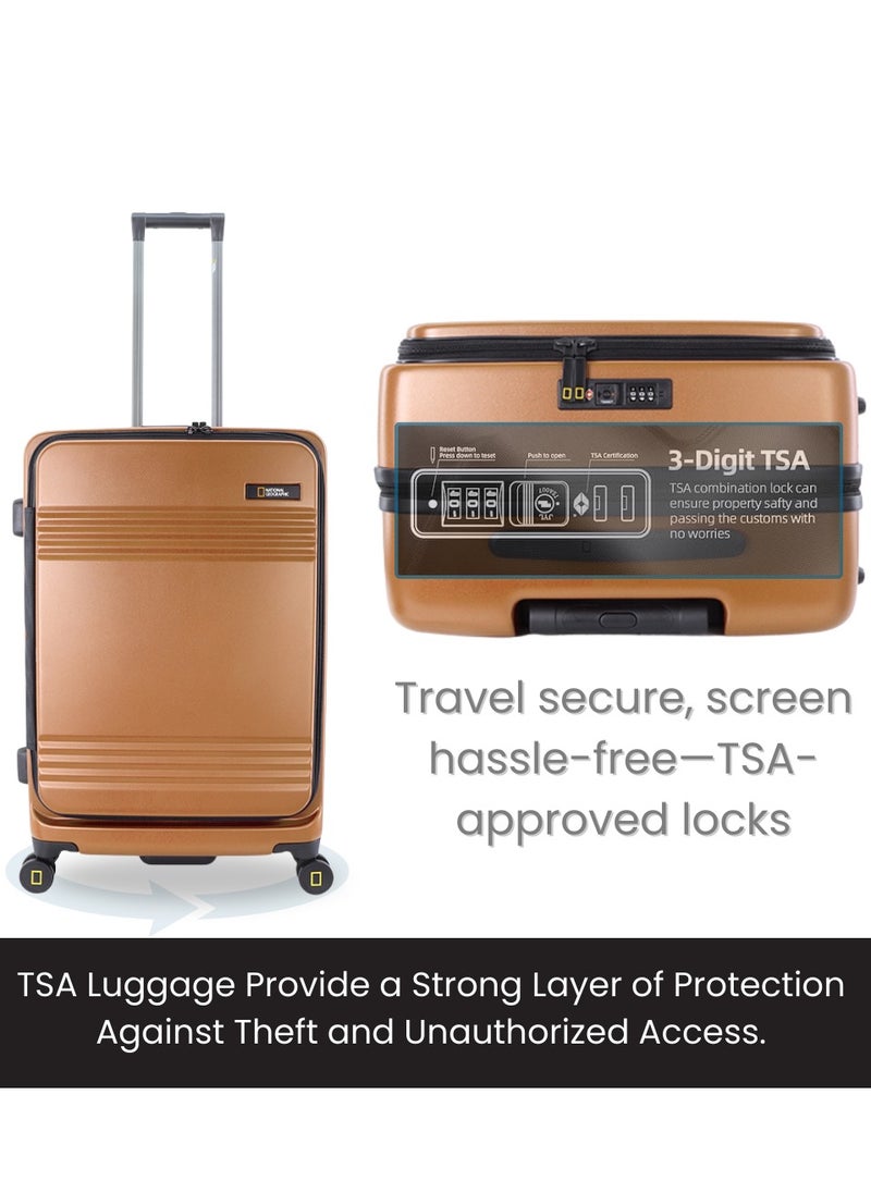 National Geographic Lodge Travel Suitcase Set, 100% PC Durable Lightweight Hard Shell Expandable Luggage, 4 Double Wheel, TSA Lock 3pcs Trolley Bag Copper (20+24+28 Inch).