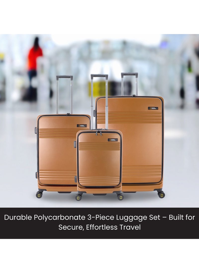 National Geographic Lodge Travel Suitcase Set, 100% PC Durable Lightweight Hard Shell Expandable Luggage, 4 Double Wheel, TSA Lock 3pcs Trolley Bag Copper (20+24+28 Inch).