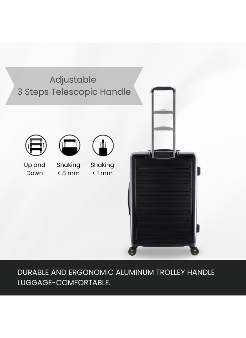 National Geographic Cruise 100% PC Hardshell Suitcase Set, Durable Lightweight  TSA Combination Lock Travel Luggage, 4 Quite Spinner Wheel, 3pcs Trolley Bag (20+24+28 Inch) Black.
