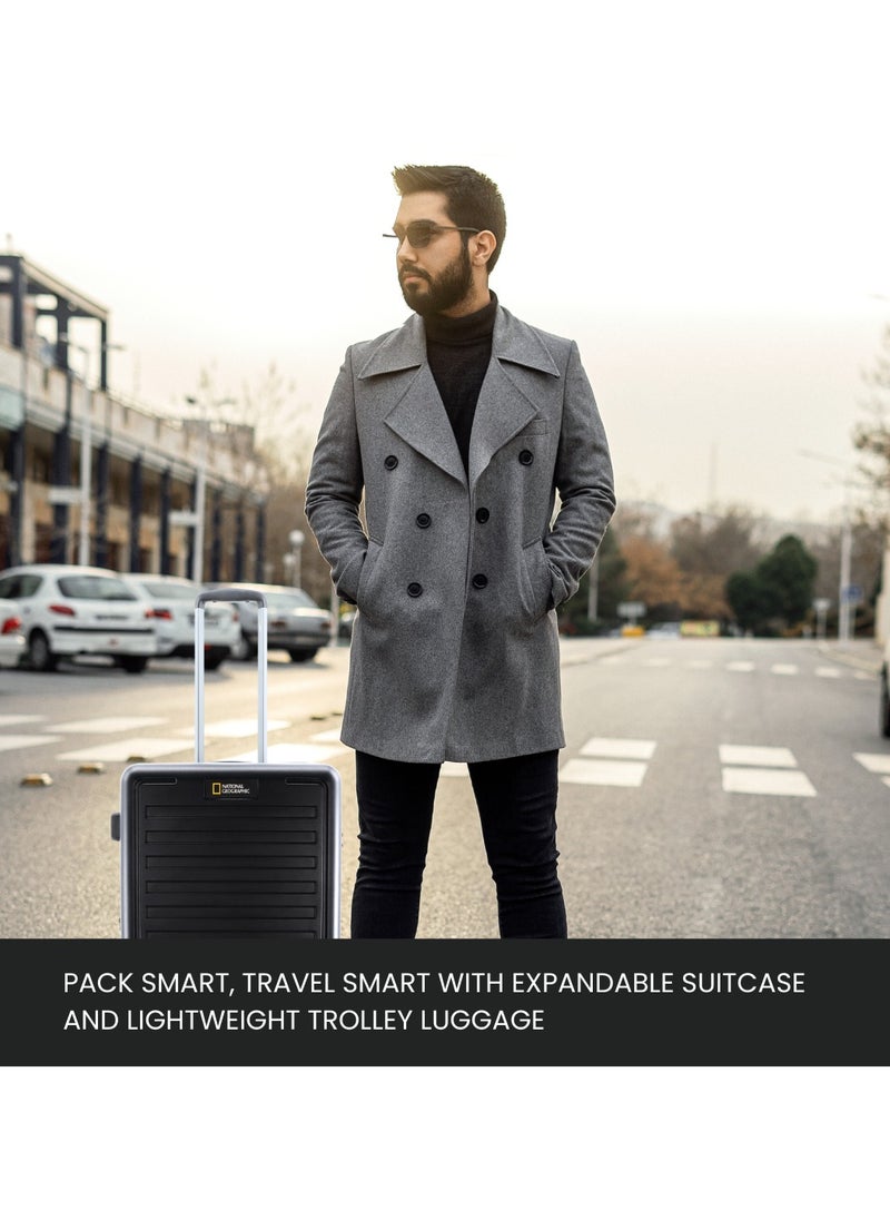 National Geographic Cruise 100% PC Hardshell Suitcase Set, Durable Lightweight  TSA Combination Lock Travel Luggage, 4 Quite Spinner Wheel, 3pcs Trolley Bag (20+24+28 Inch) Black.