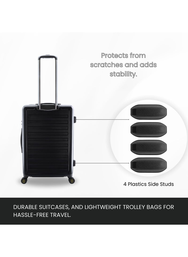 National Geographic Cruise 100% PC Hardshell Suitcase Set, Durable Lightweight  TSA Combination Lock Travel Luggage, 4 Quite Spinner Wheel, 3pcs Trolley Bag (20+24+28 Inch) Black.