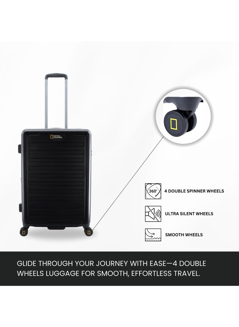 National Geographic Cruise 100% PC Hardshell Suitcase Set, Durable Lightweight  TSA Combination Lock Travel Luggage, 4 Quite Spinner Wheel, 3pcs Trolley Bag (20+24+28 Inch) Black.