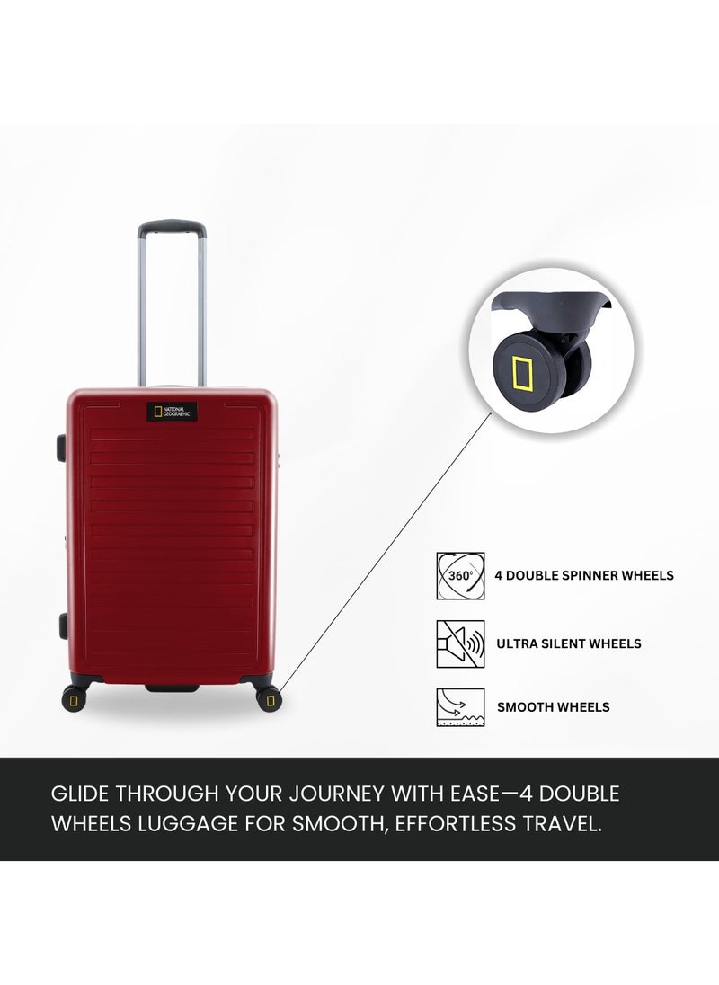 National Geographic Cruise 100% PC Hardshell Suitcase Set, Durable Lightweight  TSA Combination Lock Travel Luggage, 4 Quite Spinner Wheel, 3pcs Trolley Bag (20+24+28 Inch) Burgundy.