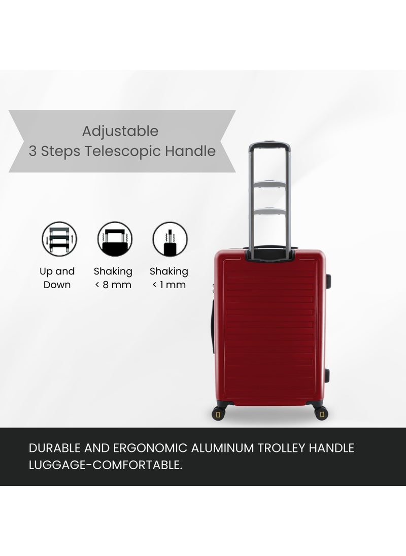 National Geographic Cruise 100% PC Hardshell Suitcase Set, Durable Lightweight  TSA Combination Lock Travel Luggage, 4 Quite Spinner Wheel, 3pcs Trolley Bag (20+24+28 Inch) Burgundy.